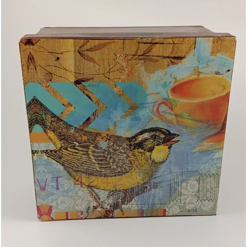 Phoenix Creative Co. Bird Coffee Tin Metal Copper Trinket Storage Box 6x6x3
